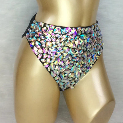 Handmade Samba Carnival AB Crystal Stone High-Waisted Performance Panties