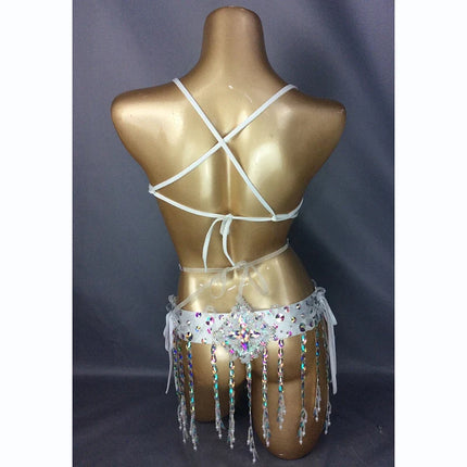Sparkly Samba Carnival Rainbow Stone Wire Bra & Belt Two-Piece Costume Set