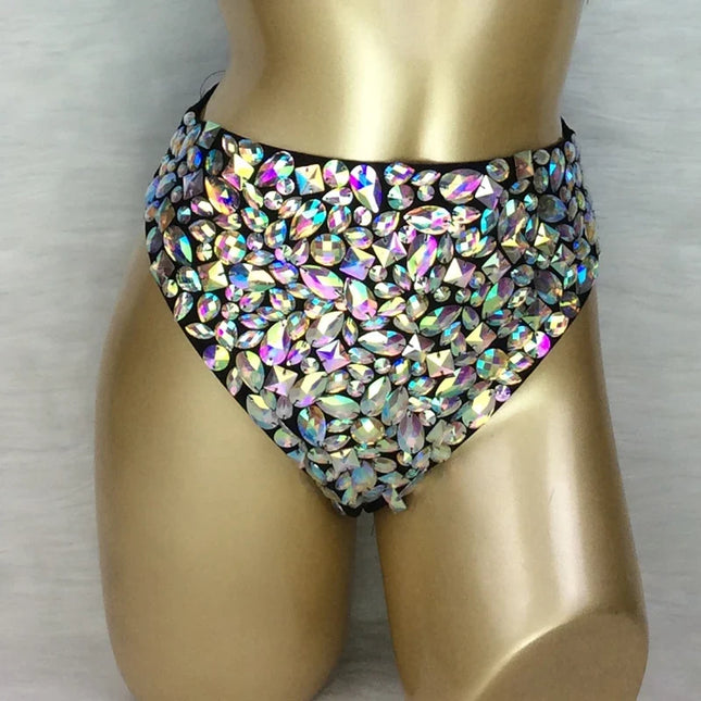 Handmade Samba Carnival AB Crystal Stone High-Waisted Performance Panties