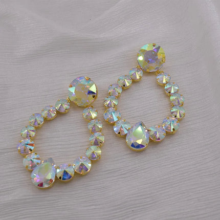 Sparkly Glass Crystal Oval Statement Drop Earrings Drag Queen Stage Jewelry