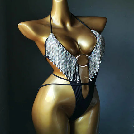 The Venus Vacation Tassel Bikini – Luxe Rhinestone Fringe Showgirl Set