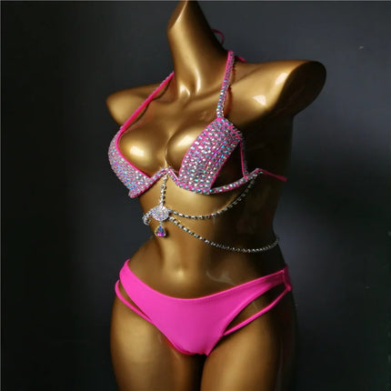 The Venus Vacation Classic Crystal Bikini – Ultra-Glam Rhinestone Showgirl Swim Set