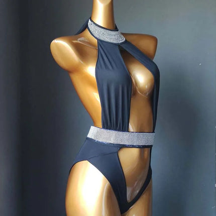 Classic Rhinestone Push-Up Performance Set – Shimmering Crystal Bandage Costume & Bling Two-Piece for GoGo Dancers & Festivals
