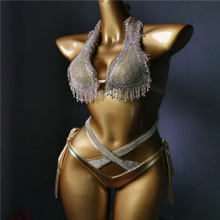 The Venus Vacation Classic Diamond Bikini – Heavy Shimmer Showgirl Swim Set