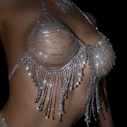 Dazzling Crystal Bra Chain & Thong Bikini Body Jewelry Set
