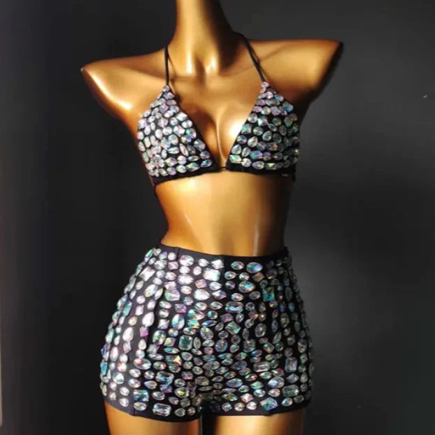 The Venus Vacation Bandage Bikini – Luxe Diamond Rhinestone Showgirl Set