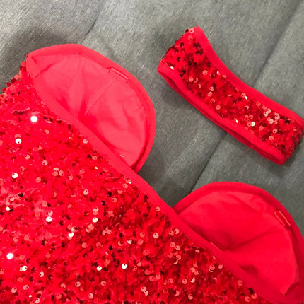 Deep V-Neck Sequin Bodysuit & Choker Collar Stage Performance Set