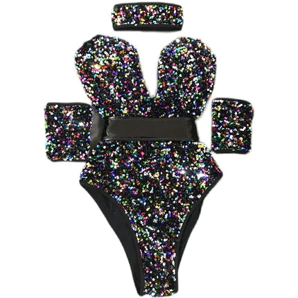 The Stardust Prism Sequin Bodysuit – Colorful High-Cut Rave & Gogo Dancewear