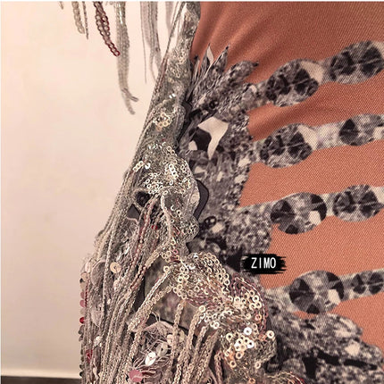 Sparkly Sequins Fringe Bodysuit Women's Sexy Dancer Show Leotard