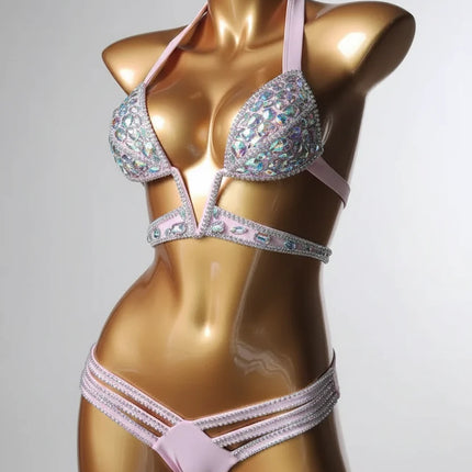 Luxury V-Neck Rhinestone Set – Shimmering Crystal Push-Up Costume Suit for Clubs & Festivals
