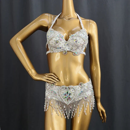 The Stardust Oasis Sirena – Deluxe Crystal & Beaded Belly Dance Bra & Belt 2-Piece Costume Set