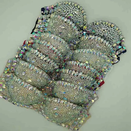 Premium All-Over Rhinestone Glamour Set – High-Brilliance Crystal Costume Top & Belt Set for Showgirls, GoGo Dancers & Raves