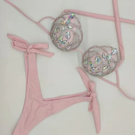 The Venus Vacation Hollow-Out Bikini – Diamond Lattice Showgirl Swim Set