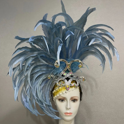 The Stardust Mirage – Exquisite Blue Feathered Samba Carnival Headdress