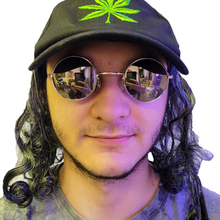 Just Grateful Hat with Gray Hair & Glasses Pot Leaf Herb Hippie Baseball Cap Hat