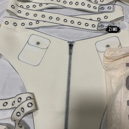 White Cyber Military Commander Bodysuit & Harness Set Men's & Women's Stage Dance Costume