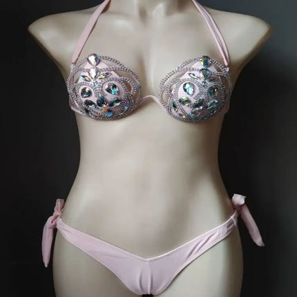 The Venus Vacation Hollow-Out Bikini – Diamond Lattice Showgirl Swim Set