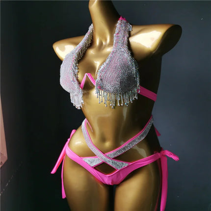 The Venus Vacation Classic Diamond Bikini – Heavy Shimmer Showgirl Swim Set