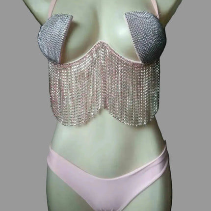 The Stardust Tassel Rhinestone Bikini Set – Luxury Stage & Showgirl Fringe Swimwear