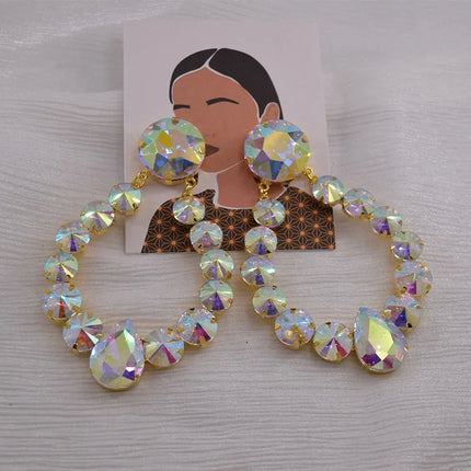 Sparkly Glass Crystal Oval Statement Drop Earrings Drag Queen Stage Jewelry