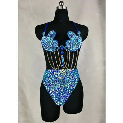 Sparkly Samba Carnival Stone Wire Bra & High-Waisted Bottom Two-Piece Costume Set