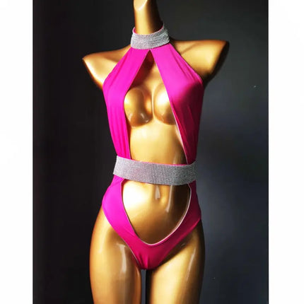 Classic Rhinestone Push-Up Performance Set – Shimmering Crystal Bandage Costume & Bling Two-Piece for GoGo Dancers & Festivals