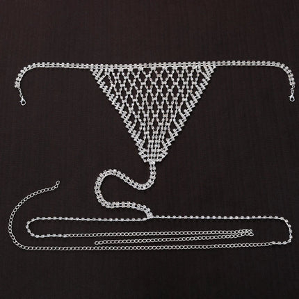 Luxury Rhinestone Grid Body Chain Set – Shimmering Crystal Mesh Bra & Thong Harness Set for Raves, Festivals & Exotic Clubwear