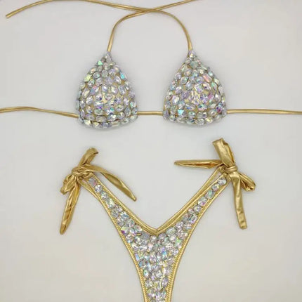 Strappy Rhinestone Bandage Set – Exotic Crystal Cross-Wrap & Bling Suit for Luxury Parties