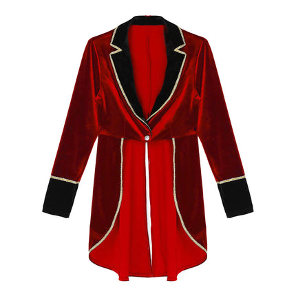 Velvet Circus Ringmaster Gold-Trimmed Swallow-Tail Blazer Coat