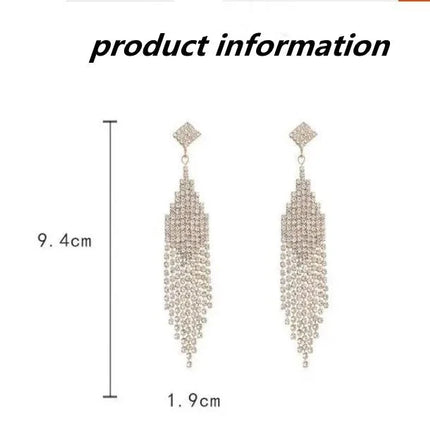 Vintage Crystal Tassel Drop Earrings – Elegant Geometric Multi-Strand Statement Earrings for Weddings, Galas & Evening Wear