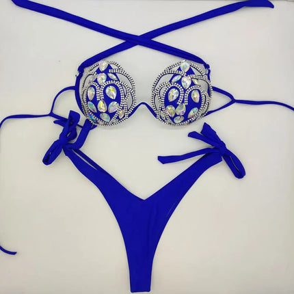 The Venus Vacation Hollow-Out Bikini – Diamond Lattice Showgirl Swim Set