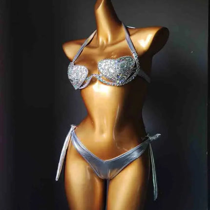The Venus Vacation Deep-V Bikini – Luxe Rhinestone Embellished Showgirl Swim Set