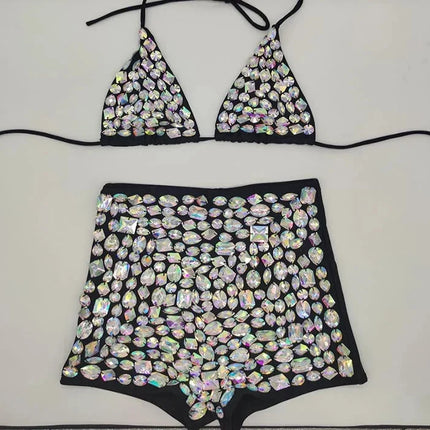 The Venus Vacation Bandage Bikini – Luxe Diamond Rhinestone Showgirl Set