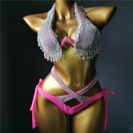 The Venus Vacation Classic Diamond Bikini – Heavy Shimmer Showgirl Swim Set