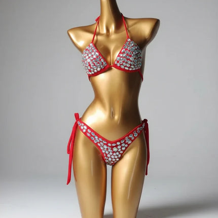 Strappy Rhinestone Bandage Set – Exotic Crystal Cross-Wrap & Bling Suit for Luxury Parties
