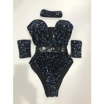 The Stardust Prism Sequin Bodysuit – Colorful High-Cut Rave & Gogo Dancewear