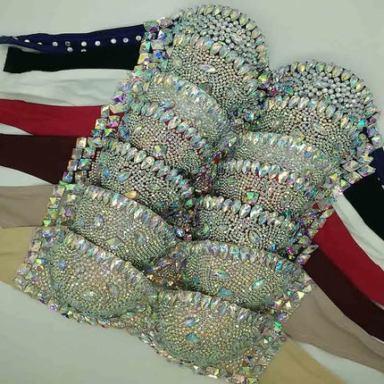 Premium All-Over Rhinestone Glamour Set – High-Brilliance Crystal Costume Top & Belt Set for Showgirls, GoGo Dancers & Raves