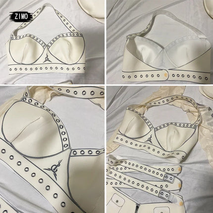 White Cyber Military Commander Bodysuit & Harness Set Men's & Women's Stage Dance Costume