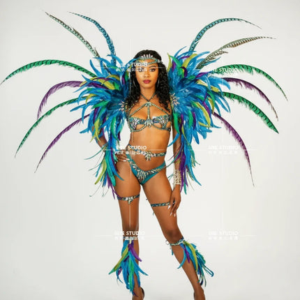 The Stardust Empress Royale – Deluxe Feathers & Crystal Bikini Samba Performance Costume Set