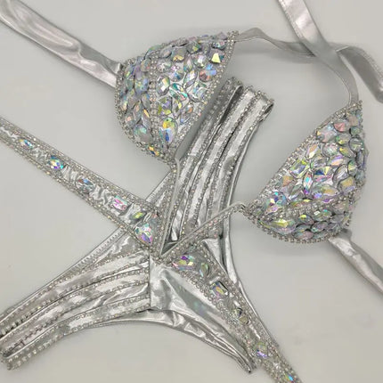 Luxury V-Neck Rhinestone Set – Shimmering Crystal Push-Up Costume Suit for Clubs & Festivals