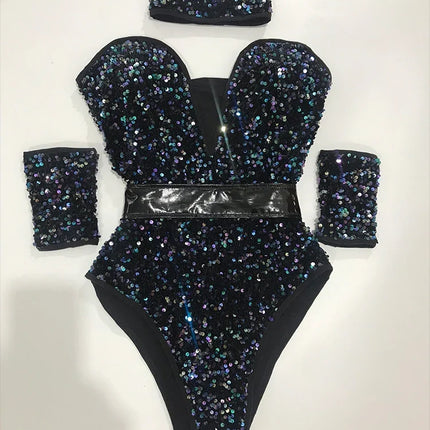 The Stardust Prism Sequin Bodysuit – Colorful High-Cut Rave & Gogo Dancewear