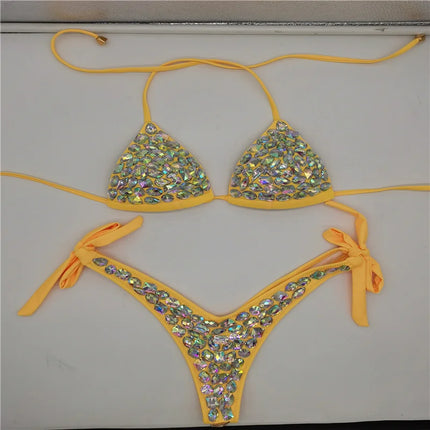 Strappy Rhinestone Bandage Set – Exotic Crystal Cross-Wrap & Bling Suit for Luxury Parties