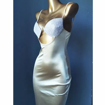 The Venus Vacation Rhinestone Mini Dress – Diamond Illusion Showgirl Costume