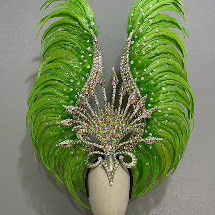 The Stardust Vertigo – Emerald Green Feathered Carnival & Samba Headdress