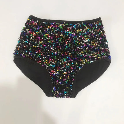 High-Waist Sequined Disco Briefs & Stage Performance Hot Pants