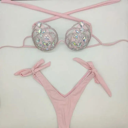 The Venus Vacation Hollow-Out Bikini – Diamond Lattice Showgirl Swim Set