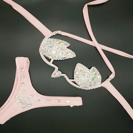 Luxury Rhinestone Cut-Out Leotard – Shimmering Crystal Stage Bodysuit & Harness Costume for GoGo Dancers, Circus Acts & Raves