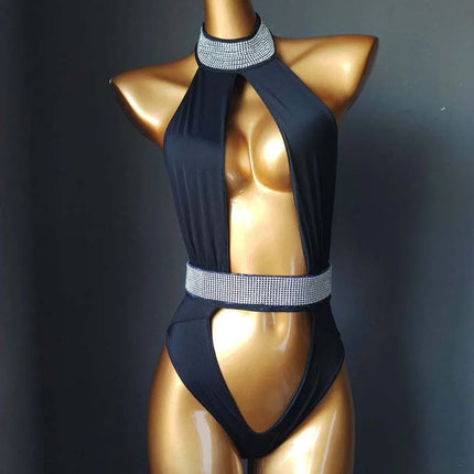Classic Rhinestone Push-Up Performance Set – Shimmering Crystal Bandage Costume & Bling Two-Piece for GoGo Dancers & Festivals
