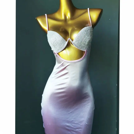 The Venus Vacation Rhinestone Mini Dress – Diamond Illusion Showgirl Costume