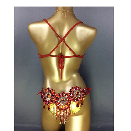 Sparkly Samba Carnival Stone Wire Bra, Belt & Necklace Three-Piece Costume Set
